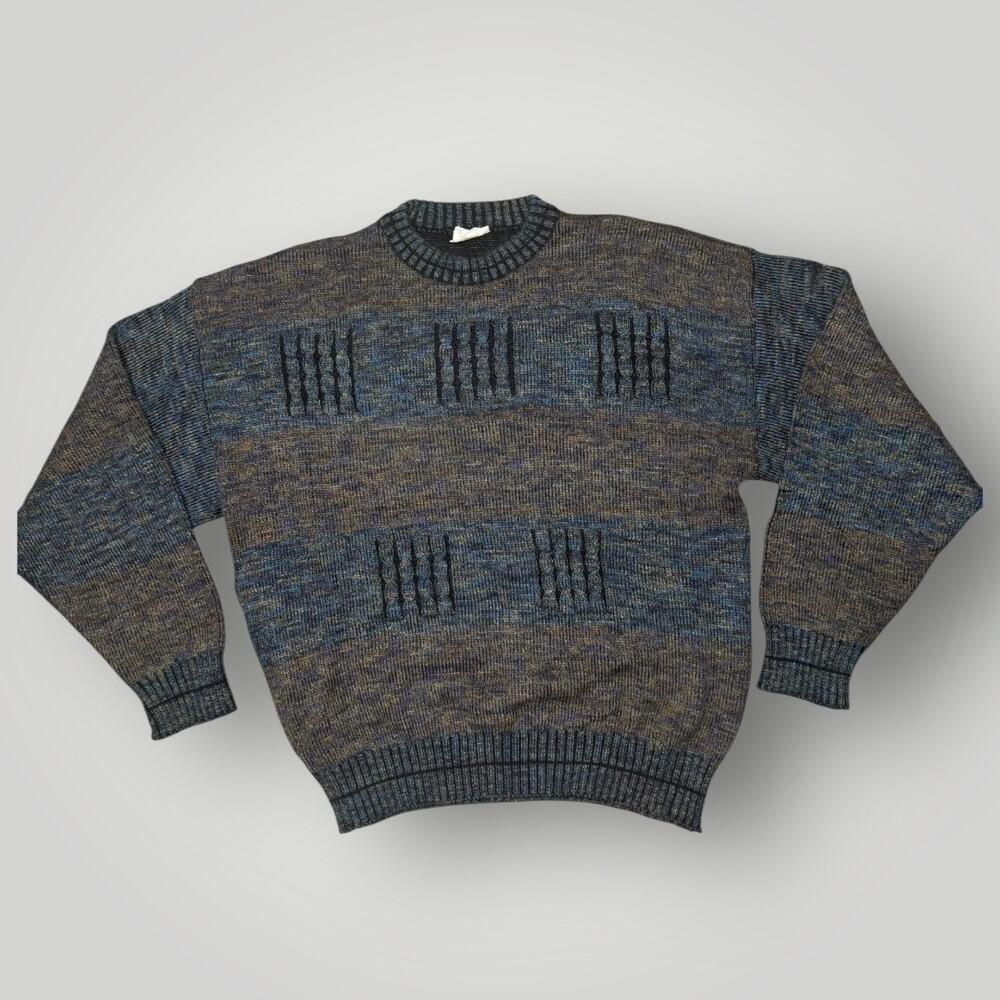 Vintage Italian Wool Blend Knit Sweater Multicolor Crewneck Made in Italy